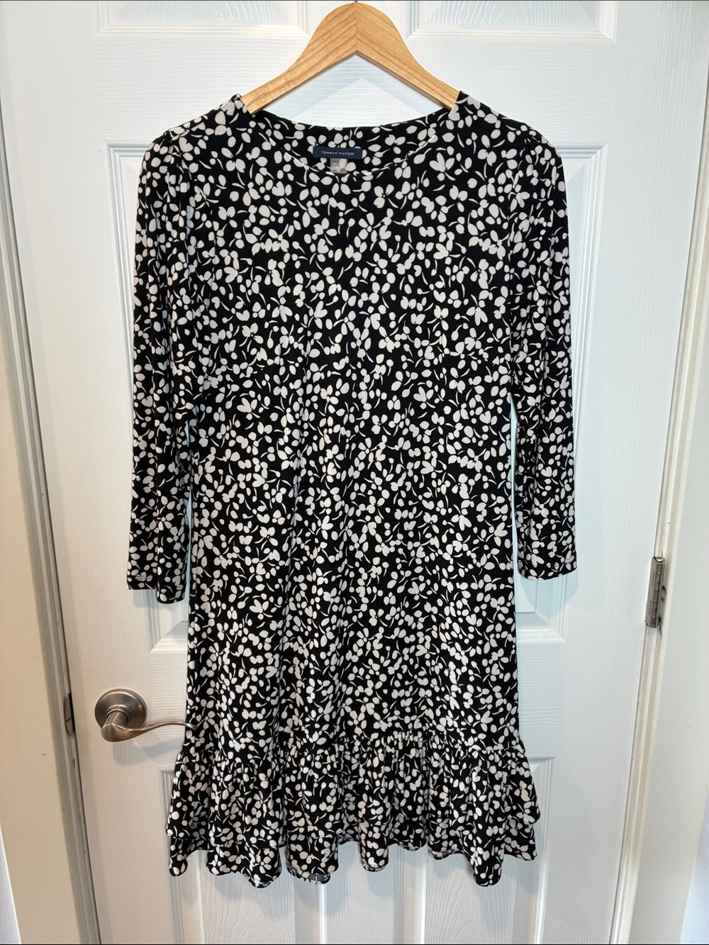 Tommy Hilfiger Black and White Floral Long Sleeve Dress